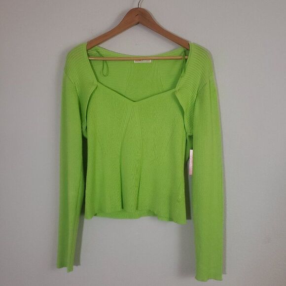 INTEMPO Ribbed Knit Sweater XXL Green Sweetheart Neck Casual Modern Chic - Picture 2 of 11